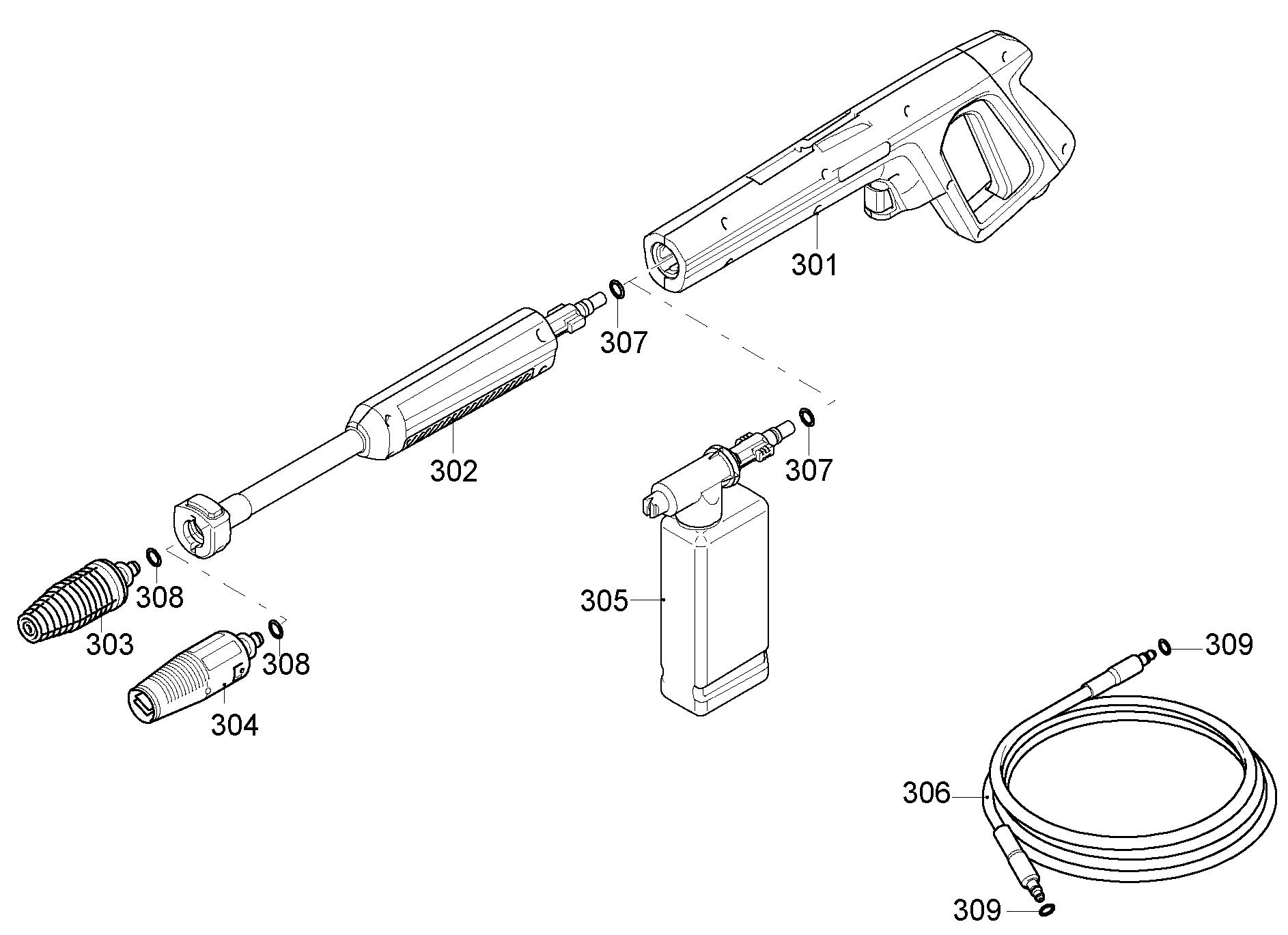 Default 4 Diagram and Parts List for SW19-B3 Type 1 DeWALT Pressure Washer