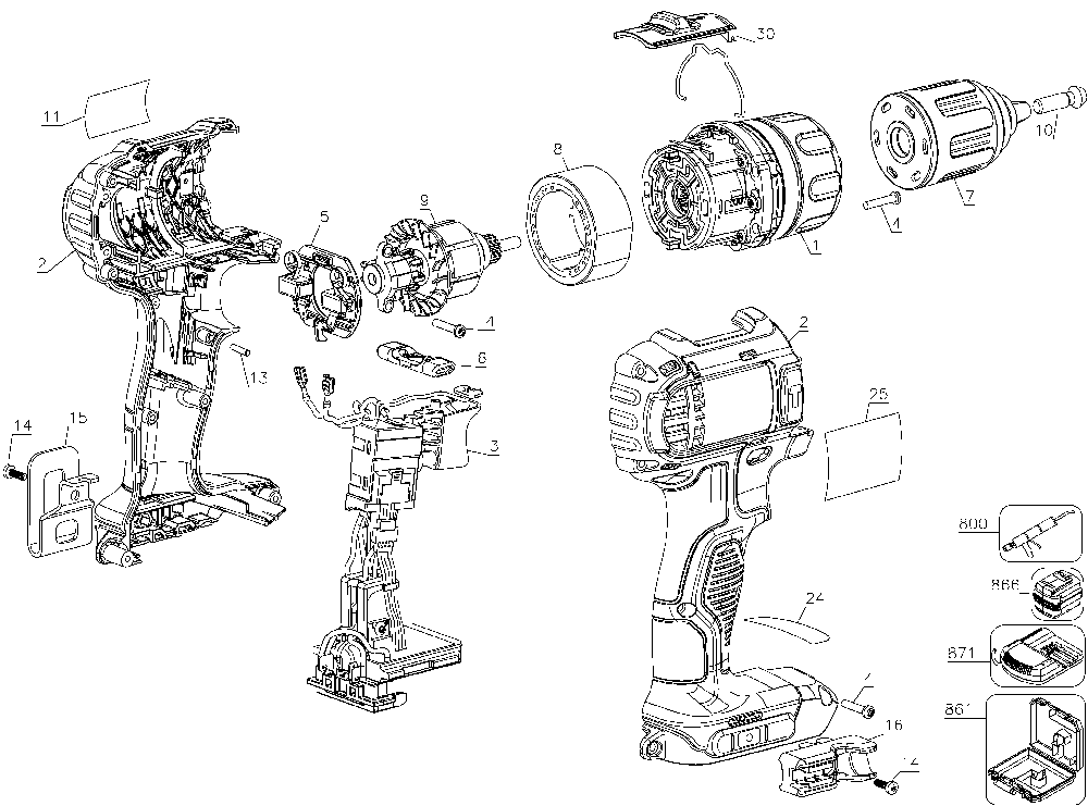 Page A Diagram and Parts List for DCD785C2 Type 2 DeWALT Hammer Drill