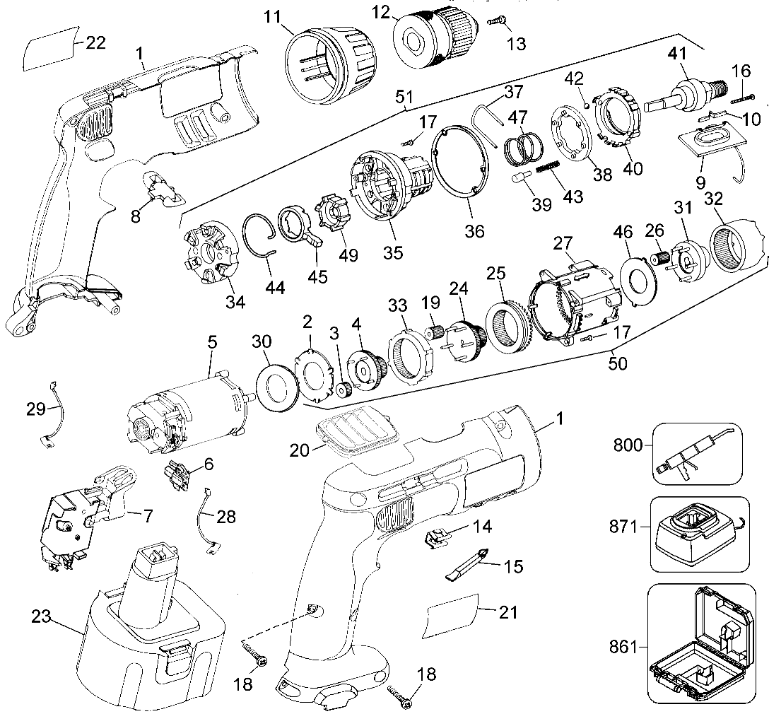 Default Diagram and Parts List for DW996K-2 Type 4 DeWALT Electric Drill