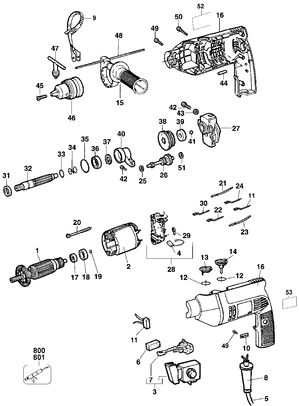 Exploded Diagram A Diagram and Parts List for D512-04 Type 100 DeWALT Hammer Drill