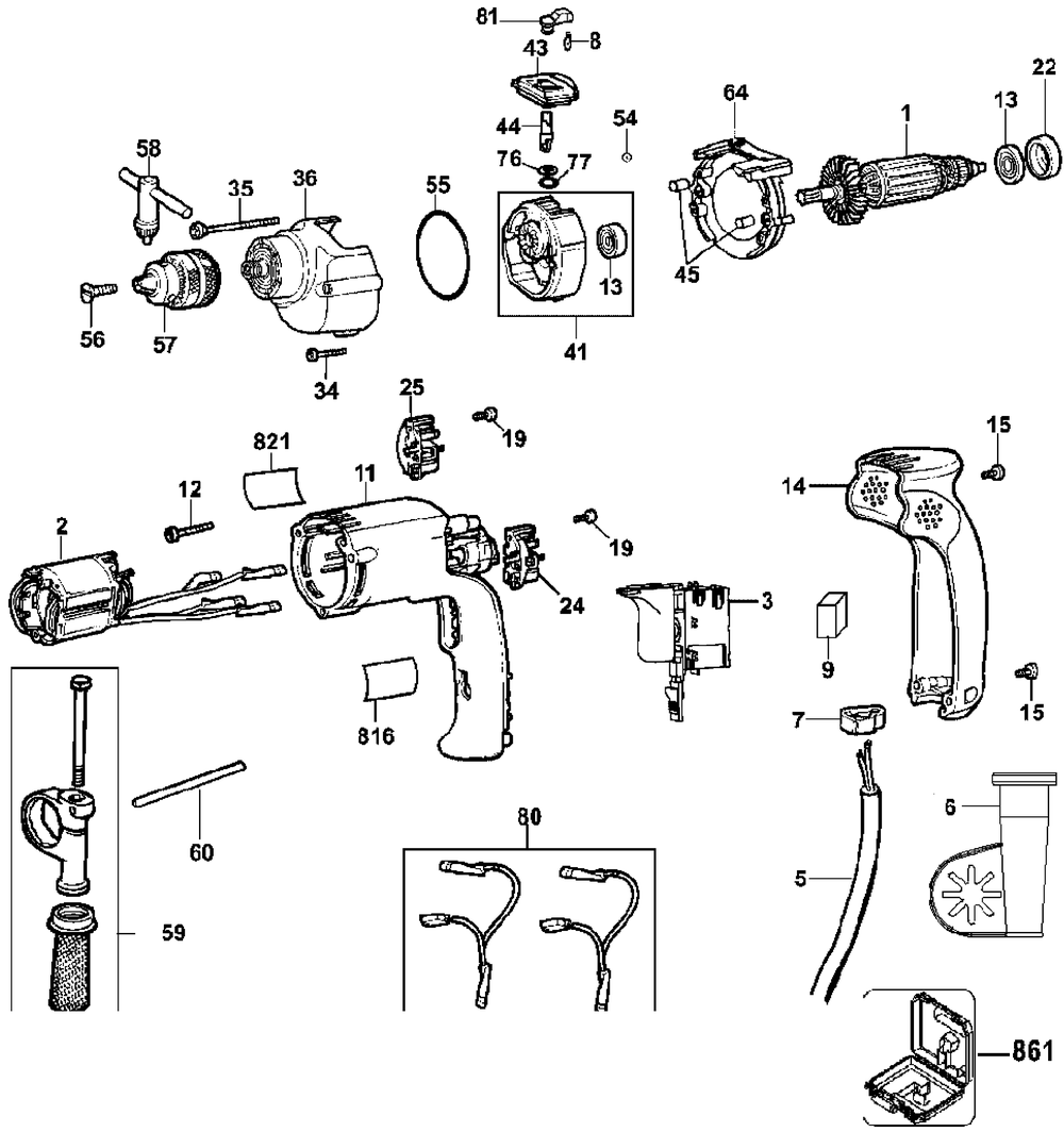 Page A Diagram and Parts List for DW508S-B2C Type 10 DeWALT Electric Drill