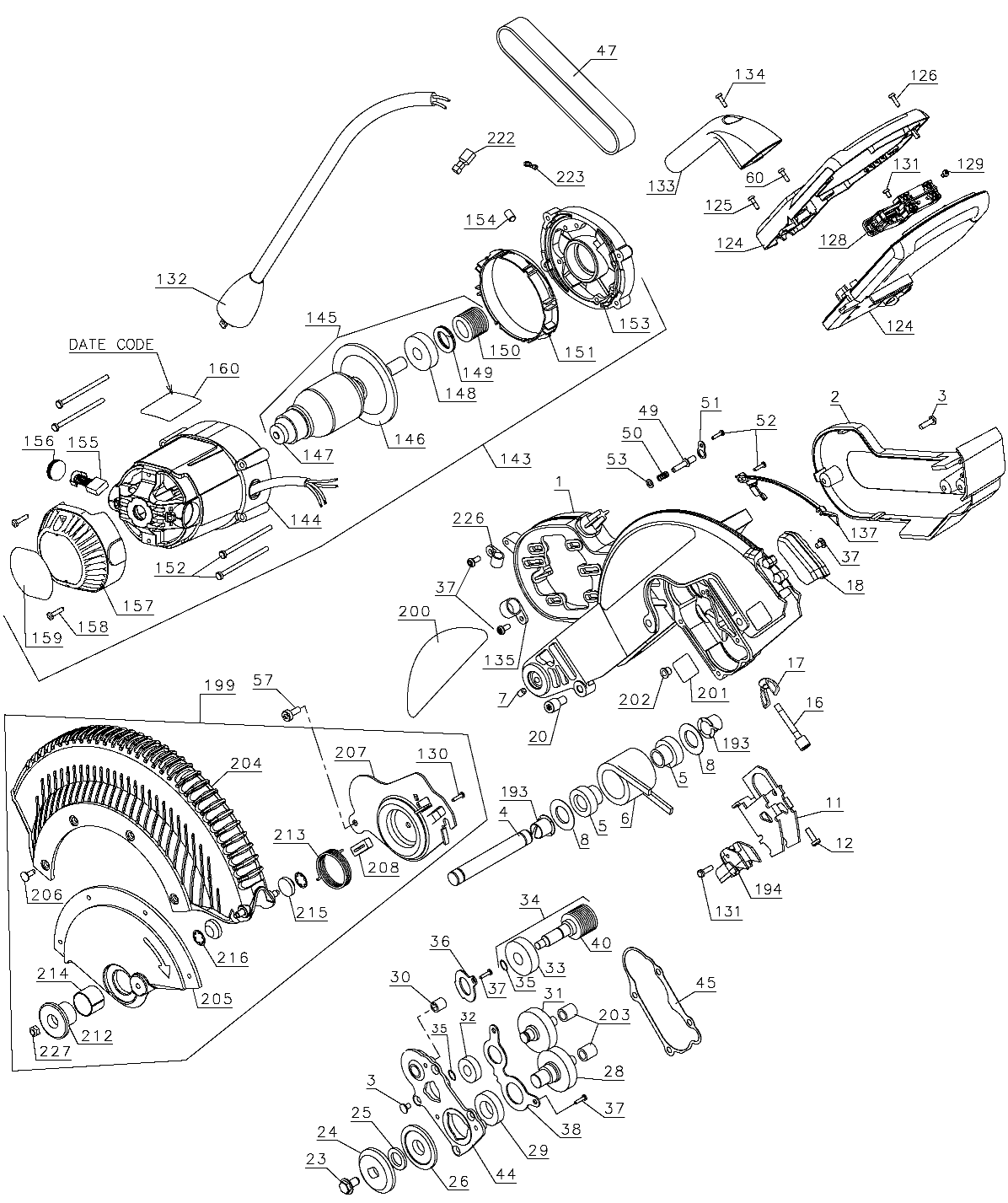 Default Diagram and Parts List for DWS779 Type 20 DeWALT Saw