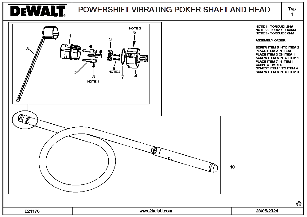 Section 1 Diagram and Parts List for DCPS3452 Type 1 DeWALT Cement Mixer