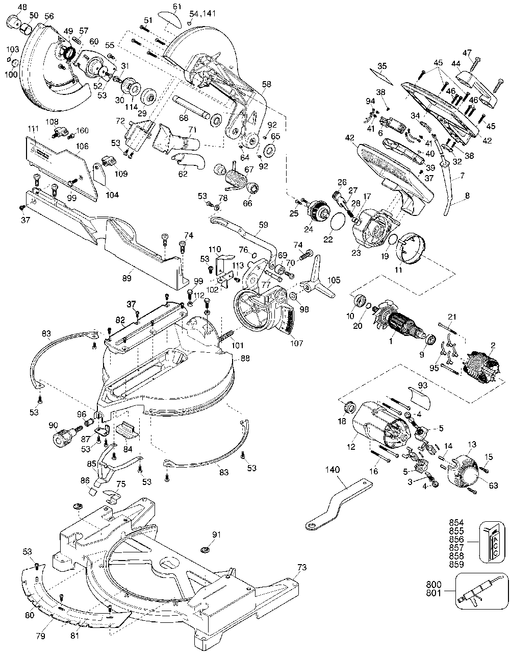 Exploded Diagram A Diagram and Parts List for D705-04 Type 3 DeWALT Miter Saw