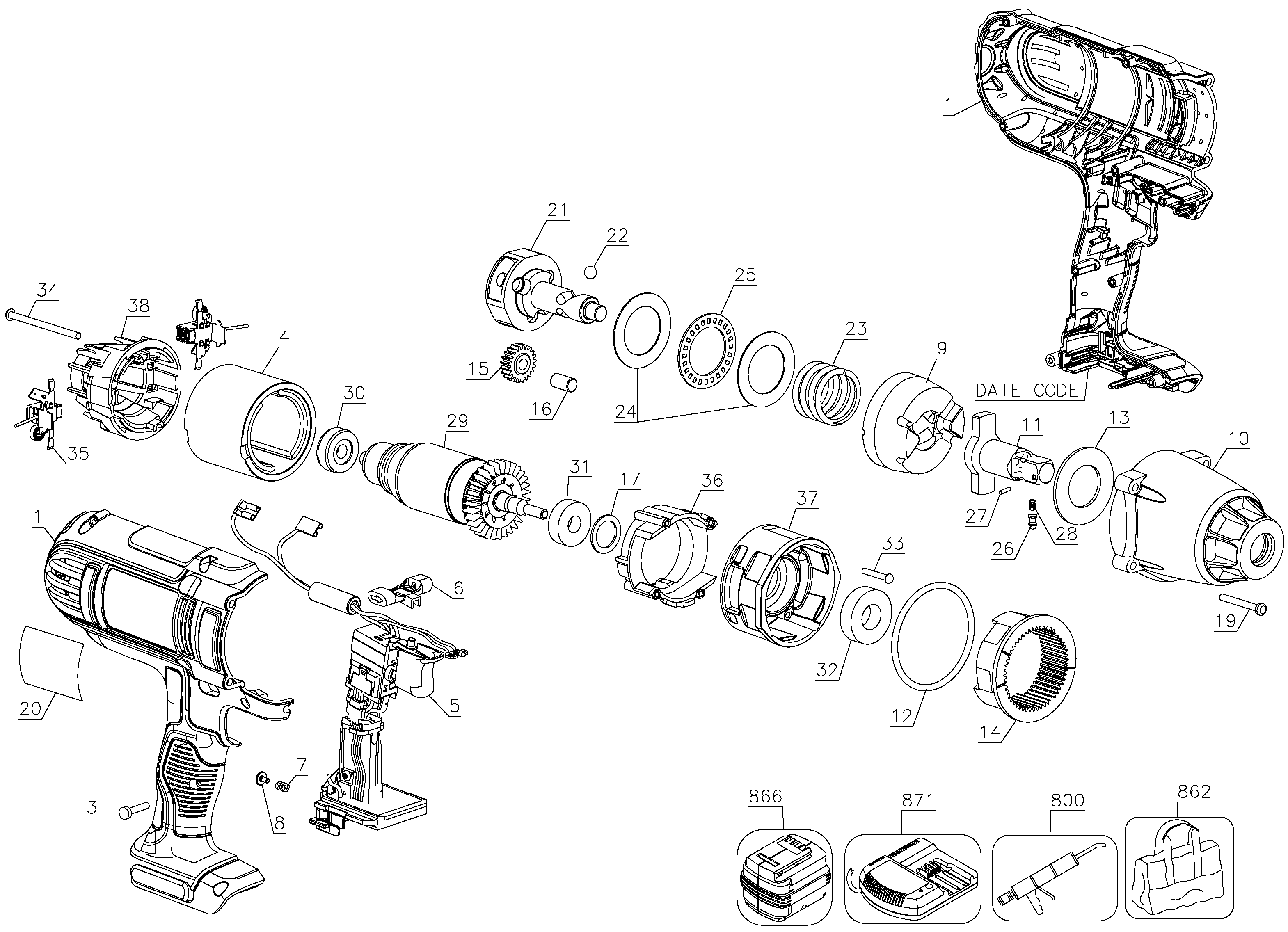 Page A Diagram and Parts List for DCF889M2 1 DeWALT Wrench
