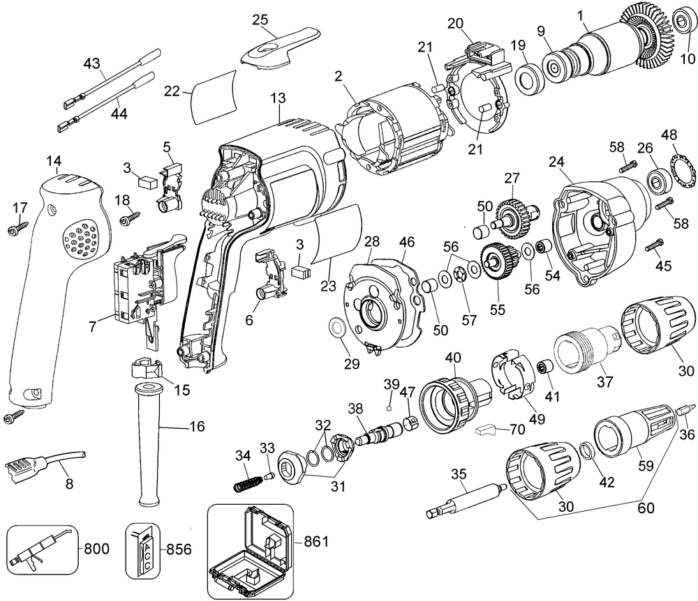 Page A Diagram and Parts List for DW260K Type 4 DeWALT Screwdriver