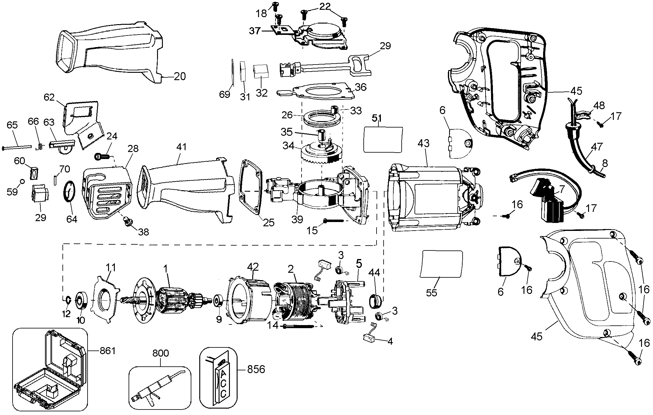 Page A Diagram and Parts List for DW303MK 3 DeWALT Reciprocating Saw