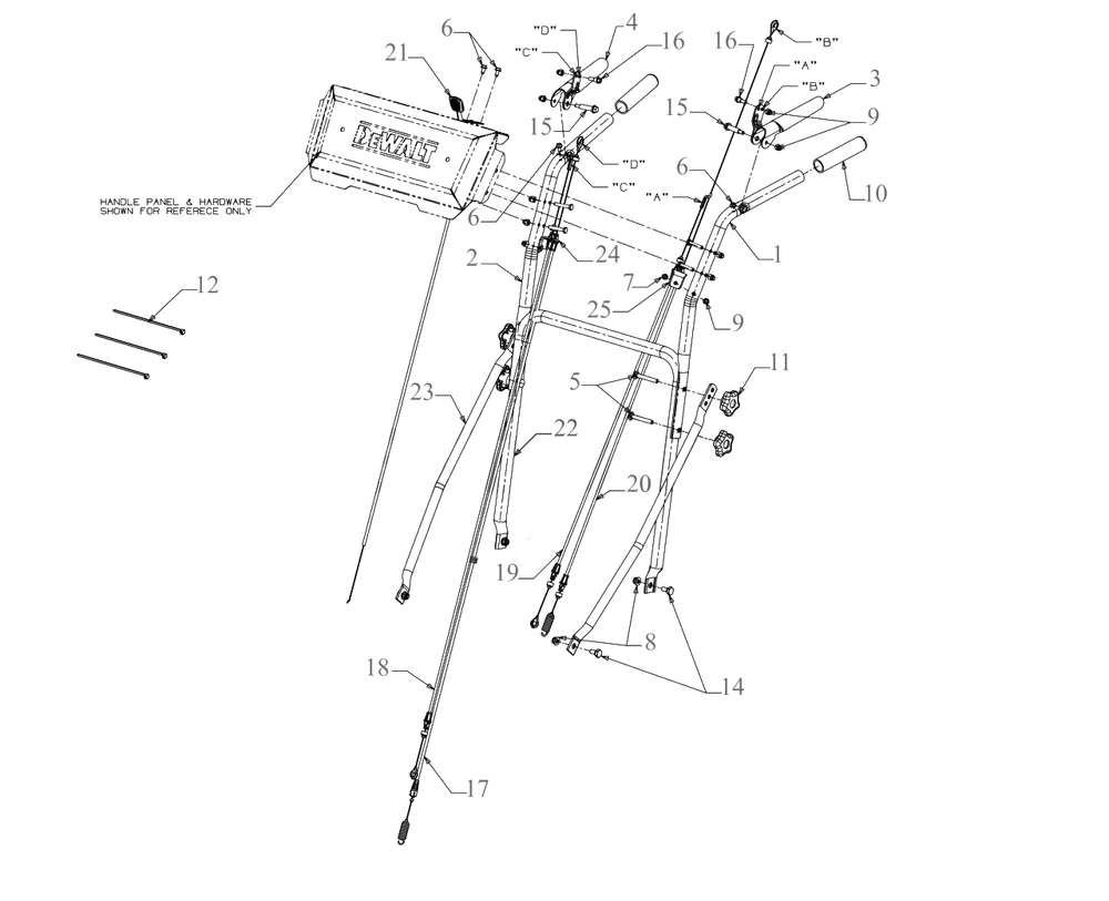 Handle Diagram and Parts List for DW33 (DXGMW33382R)(2021) DeWALT Lawn Mower