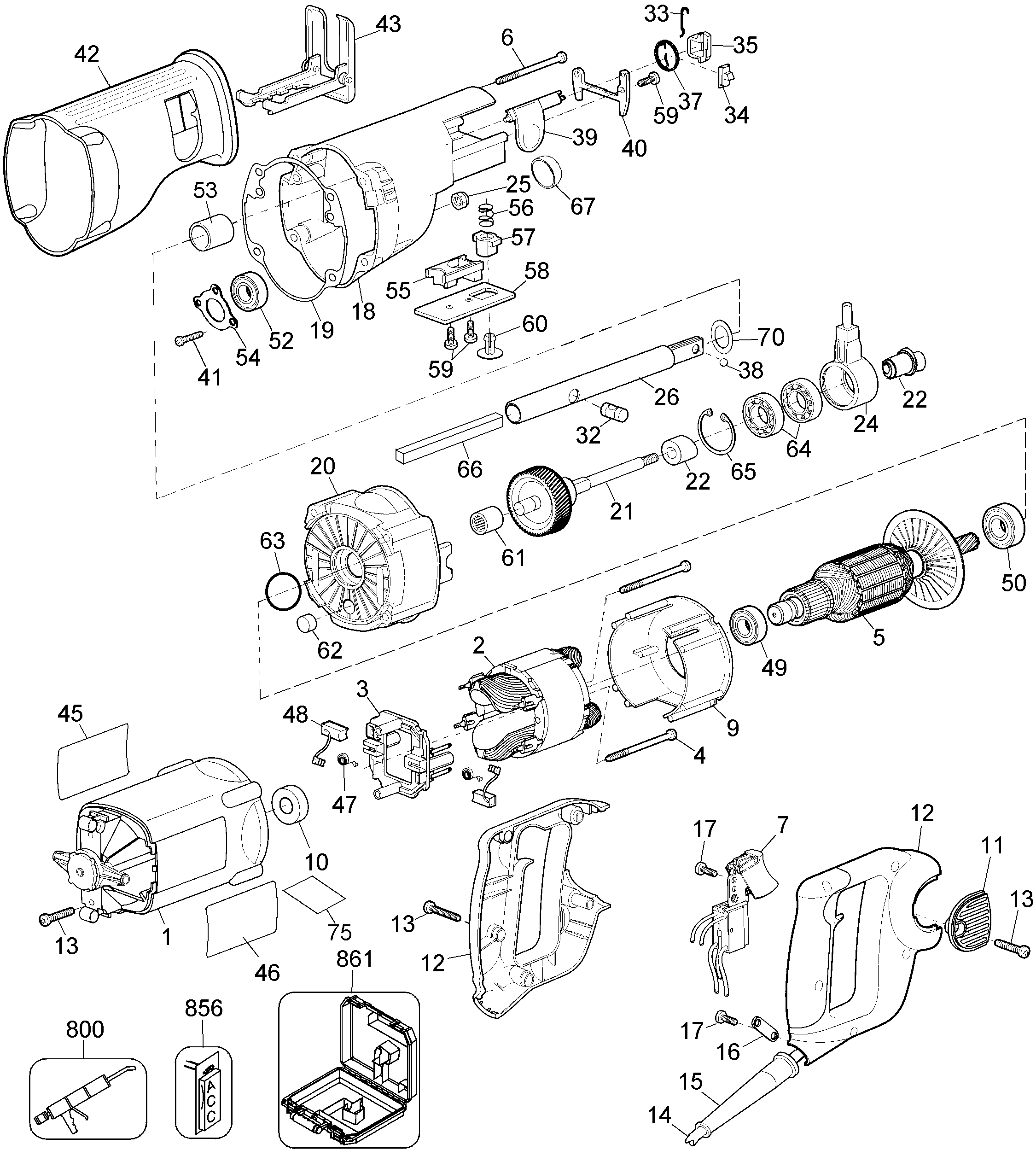 Page A Diagram and Parts List for DW307MK 2 DeWALT Reciprocating Saw