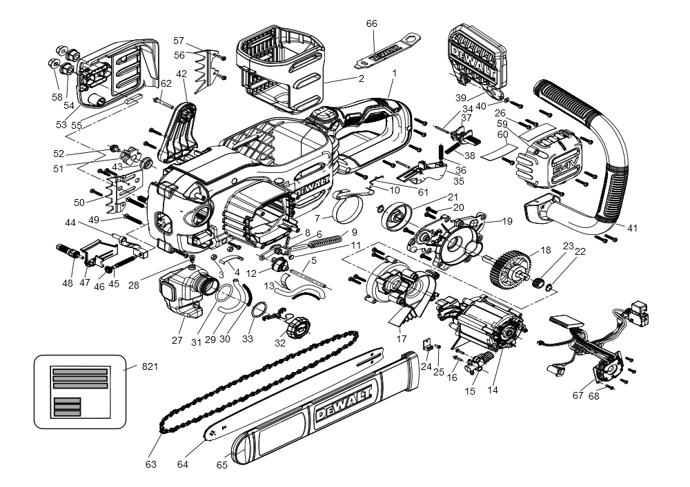 Exploded Diagram A Diagram and Parts List for DCCS677B Type 1 DeWALT Chainsaw