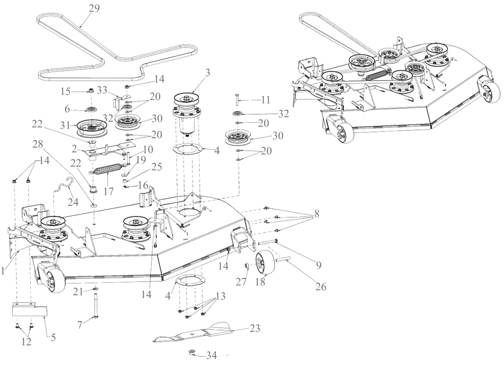 Deck Diagram and Parts List for DXGZ148P (47AHBCA6038)(2022) DeWALT Lawn Tractor