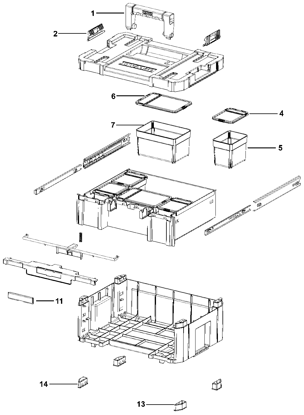 Default Diagram and Parts List for DWST17803 Type 0 DeWALT Tool Stand & Cart