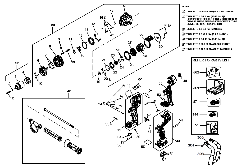 Section 1 Diagram and Parts List for DCD1007BLR Type 1 DeWALT Drill
