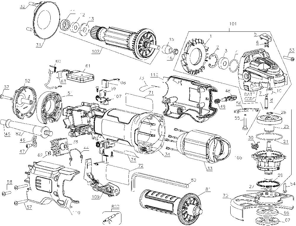 Page A Diagram and Parts List for DWE43144 Type 2 DeWALT Saw