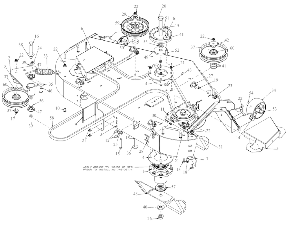 Cutting Deck Diagram and Parts List for DXGHW48P (55RI6HN6038)(2021) DeWALT Lawn Mower