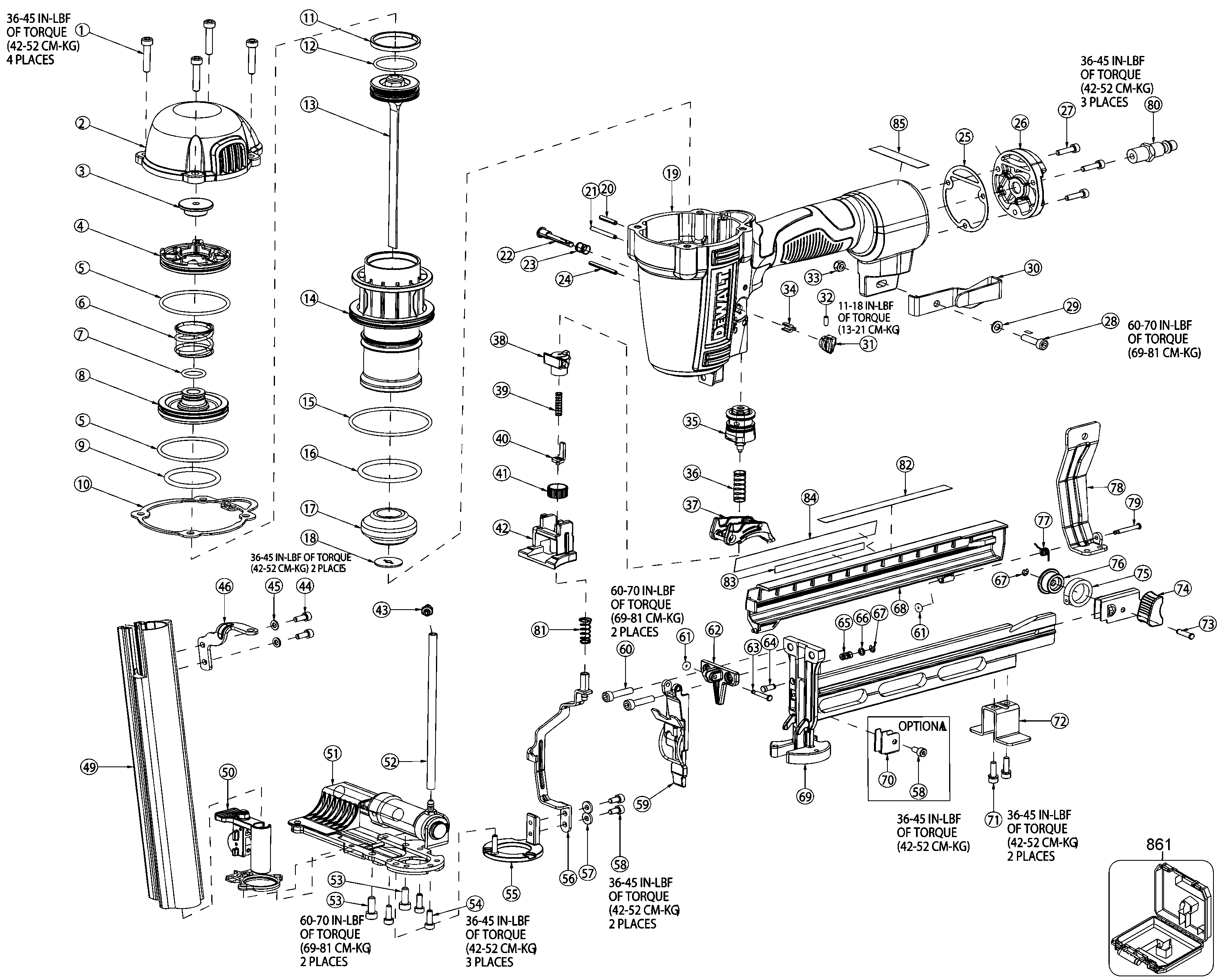 Default Diagram and Parts List for DWSL18CAP Type 0 DeWALT 