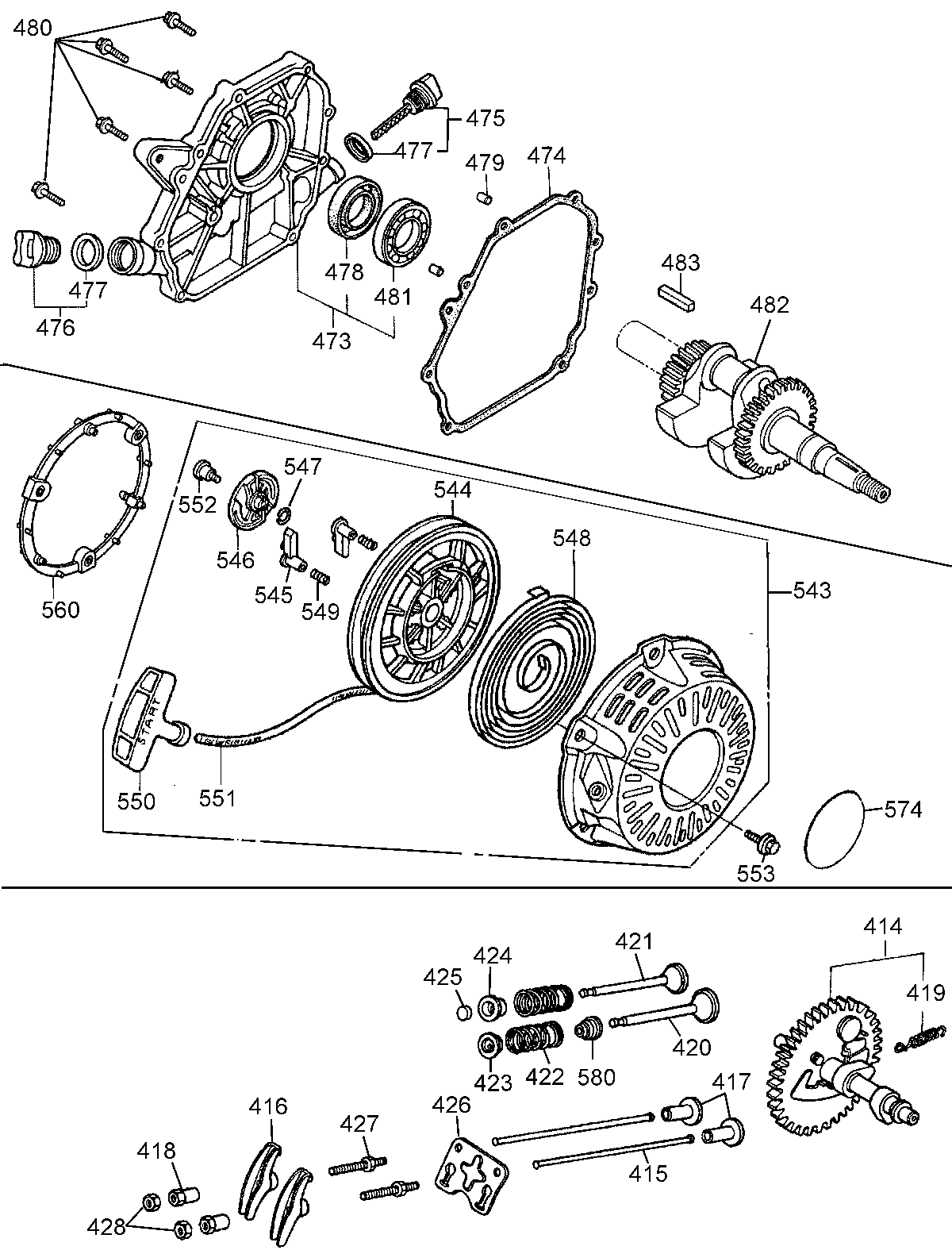 Crank Case, Recoil & Cam shaft Diagram and Parts List for DP3100IC Type 2 DeWALT Pressure Washer