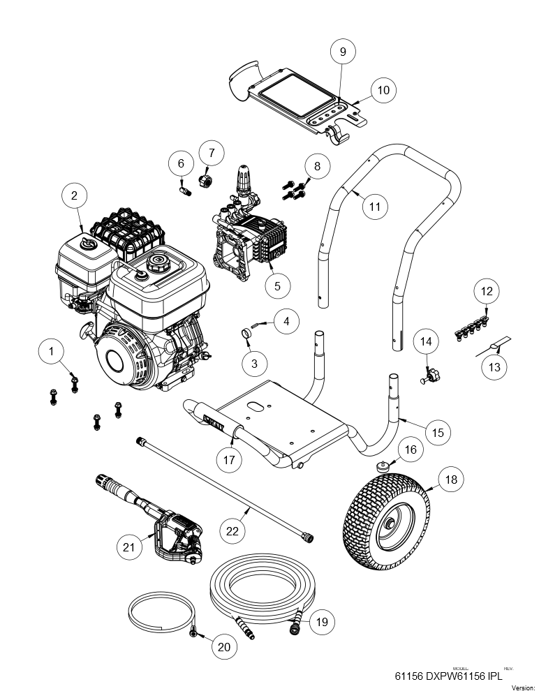 Exploded Diagram A Diagram and Parts List for DXPW61156 Type 0 DeWALT Pressure Washer