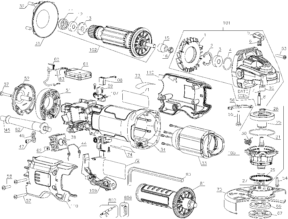 Page A Diagram and Parts List for DWE43144N Type 2 DeWALT Saw