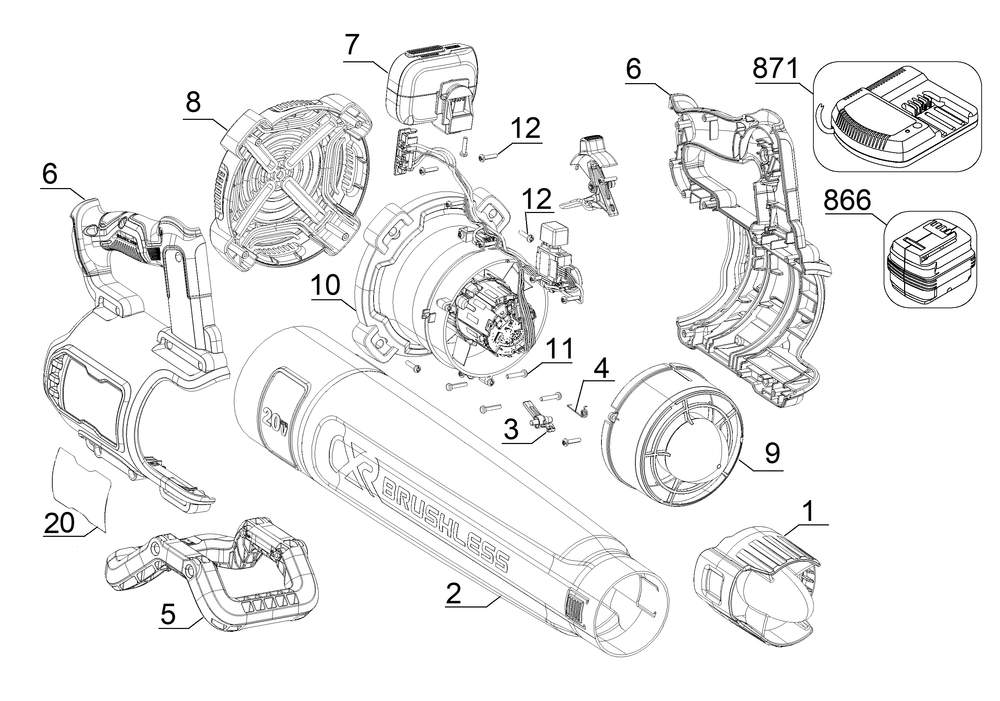 Diagram Diagram and Parts List for DCBL722P1R Type 1 DeWALT Leaf Blower / Vacuum