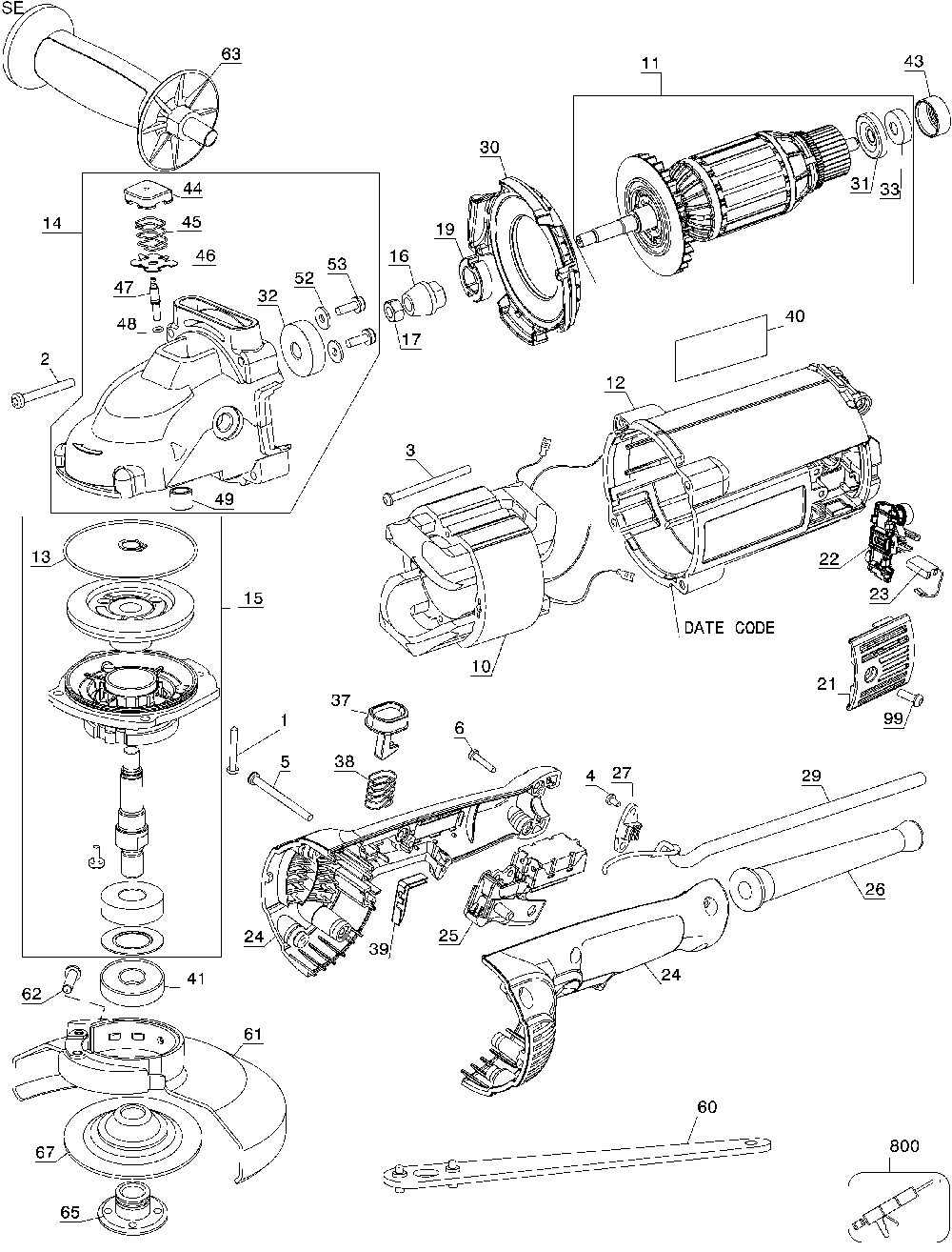 Page A Diagram and Parts List for DWE4519 Type 5 DeWALT Angle Grinder