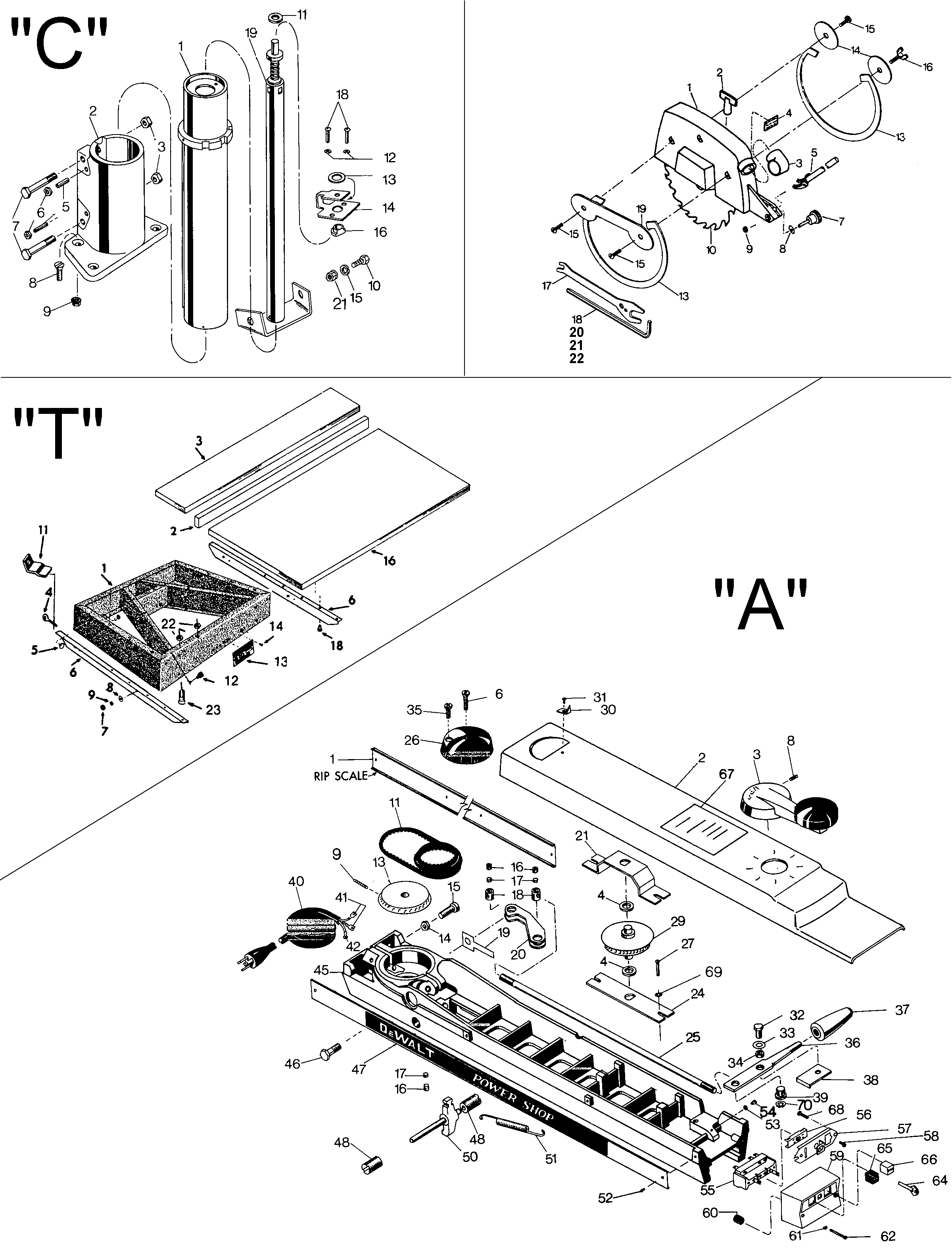 Default Diagram and Parts List for B7740 Type 5 DeWALT Table Saw