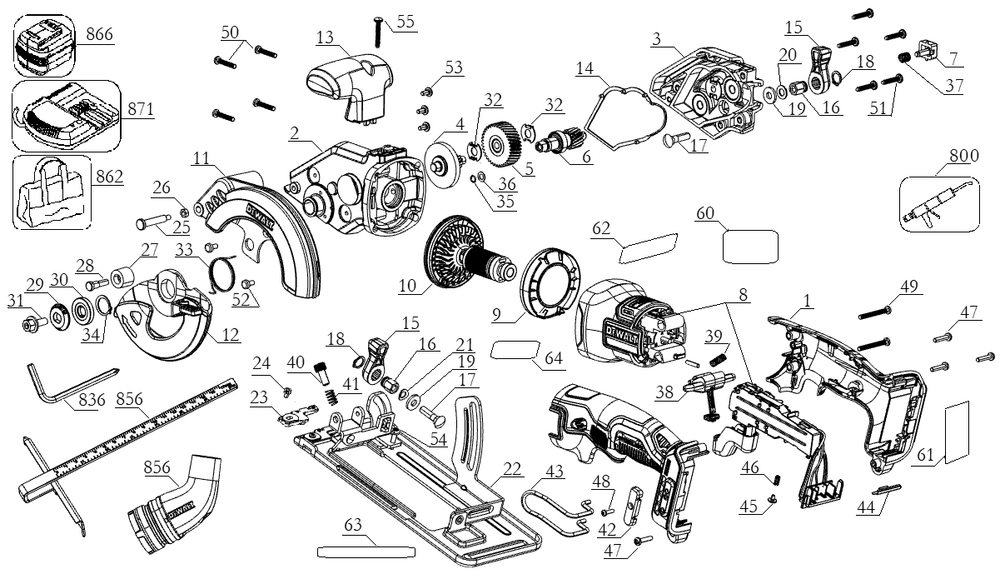 Diagram Diagram and Parts List for DCS571BR Type 1 DeWALT Circular Saw