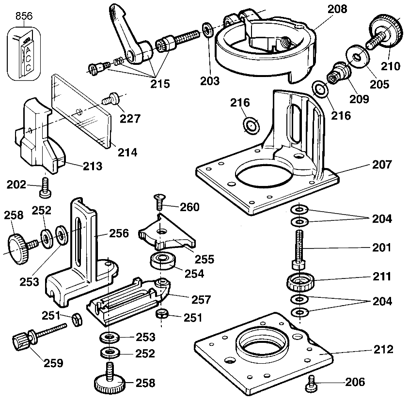 Default 2 Diagram and Parts List for DW673K Type 1 DeWALT Trimmer