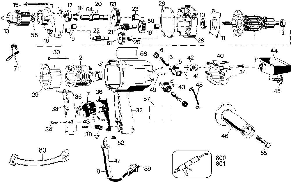 Exploded Diagram A Diagram and Parts List for D130-04 Type 1 DeWALT Drill