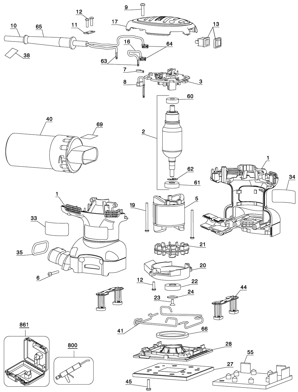 Exploded Diagram A Diagram and Parts List for D26441CM Type 1 DeWALT Orbital or Palm Sander