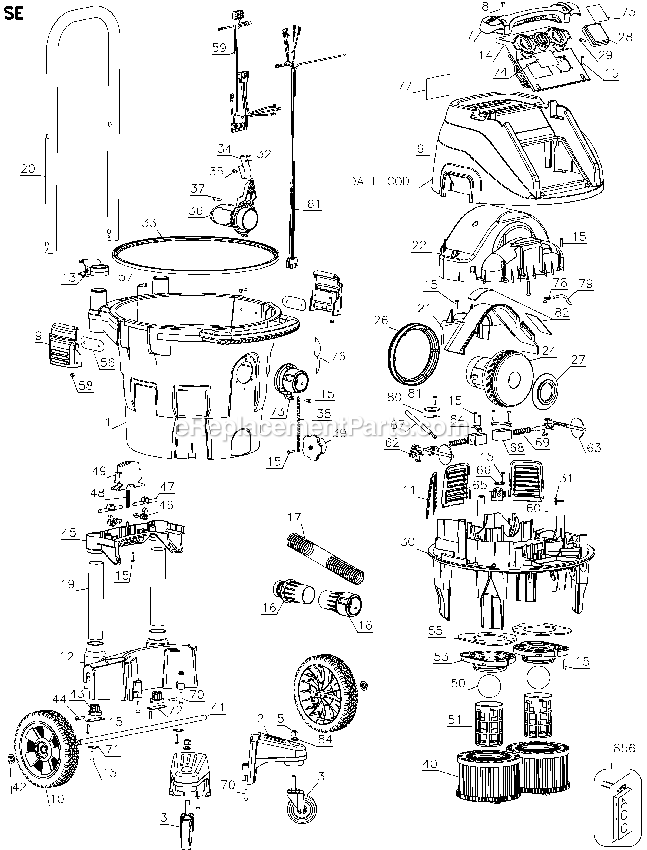 Page A Diagram and Parts List for DWV012 Type 2 DeWALT Dust Collector