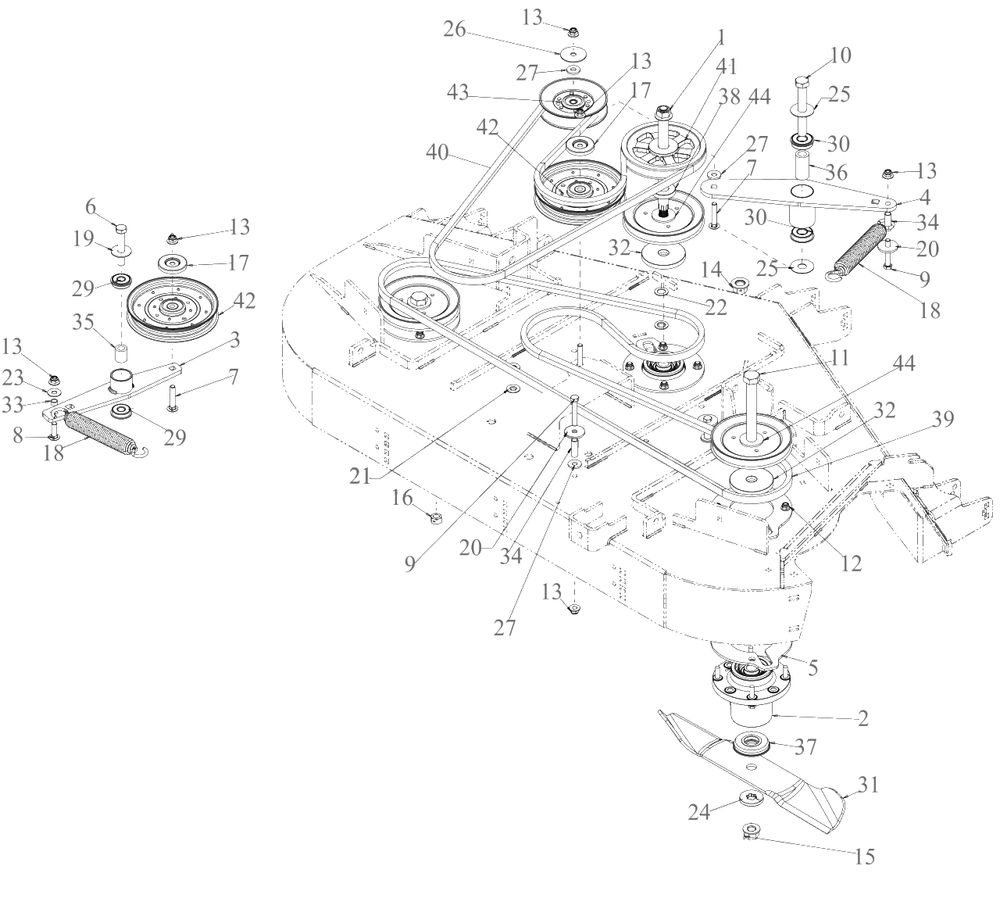 Belt, Blade And Spindle Diagram and Parts List for DXGX554P (53AL8CS7038)(2022) DeWALT Lawn Tractor
