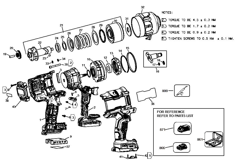 Diagram Diagram and Parts List for DCF961B Type 1 DeWALT Wrench