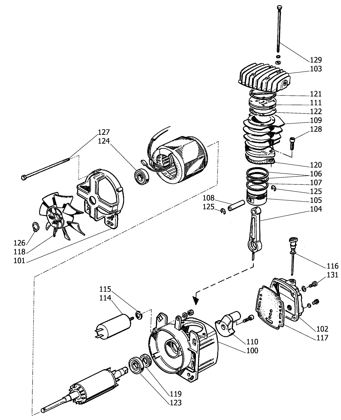 PUMP Diagram and Parts List for D55166 Type 1 DeWALT Compressor