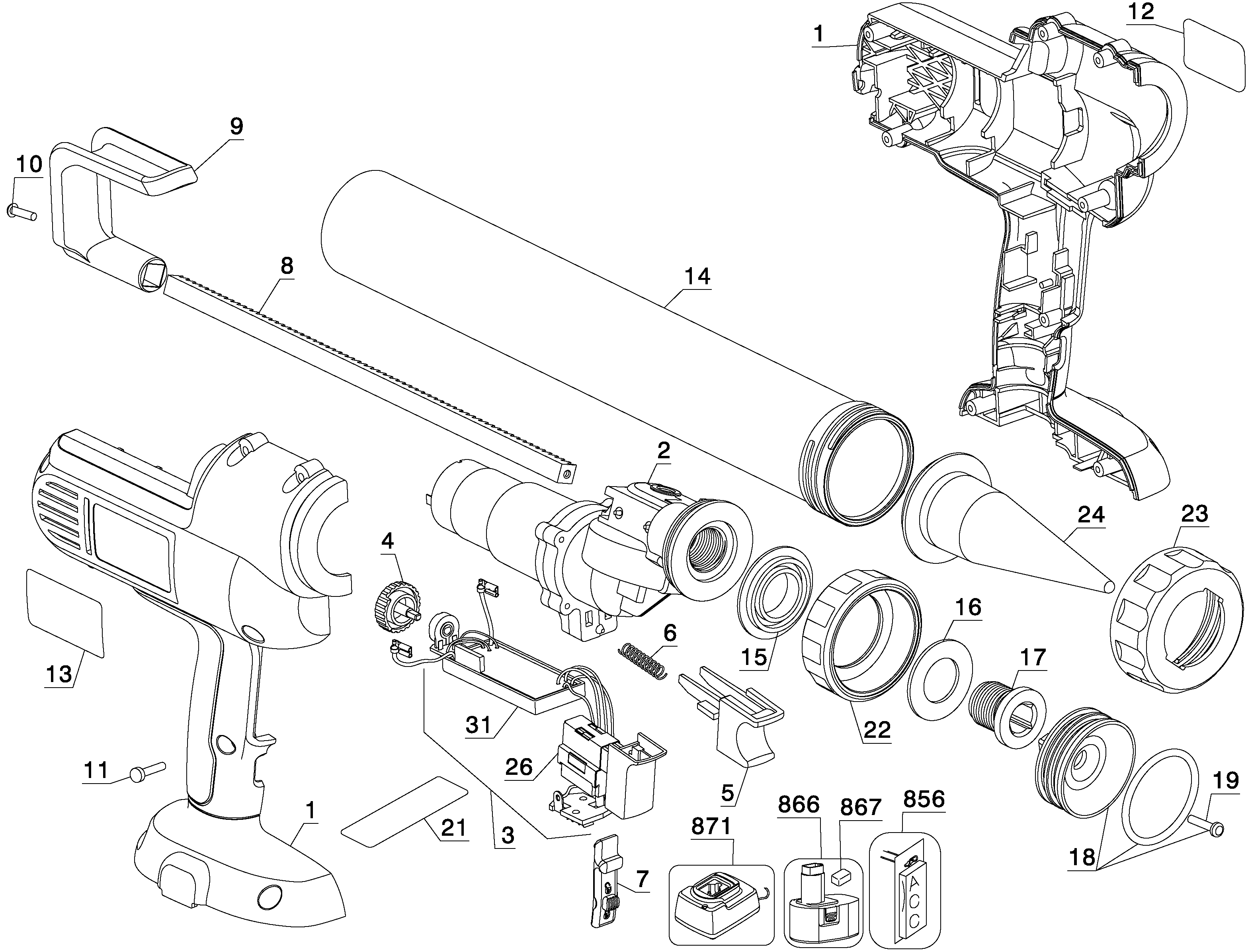 Page A Diagram and Parts List for DC547K 2 DeWALT Caulking Gun