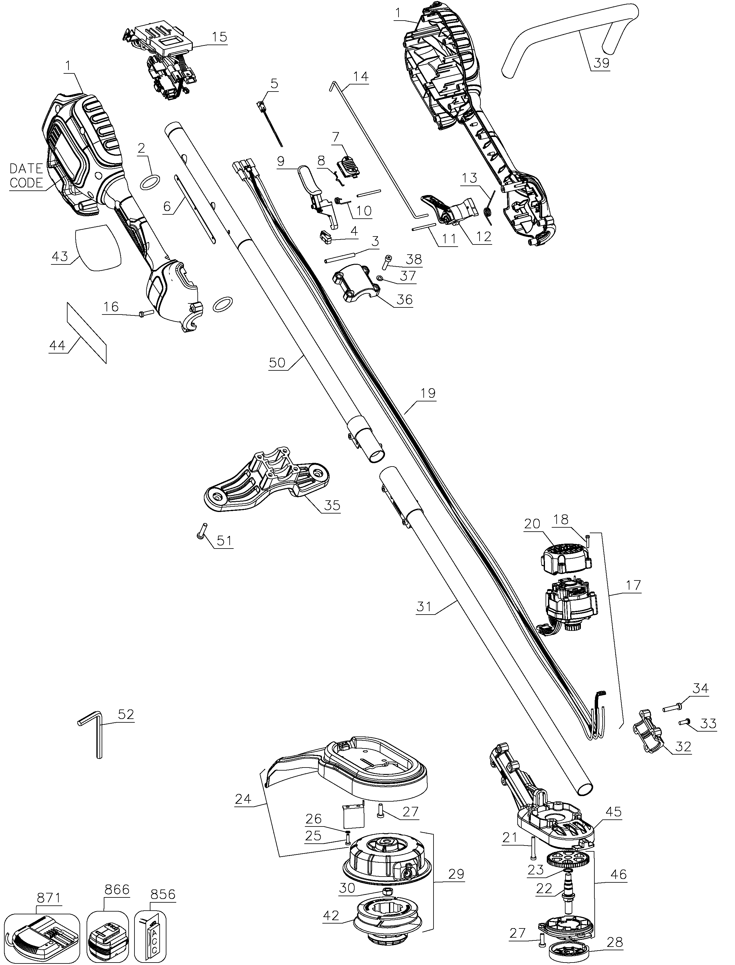 Page A Diagram and Parts List for DCST920P1 2 DeWALT Trimmer