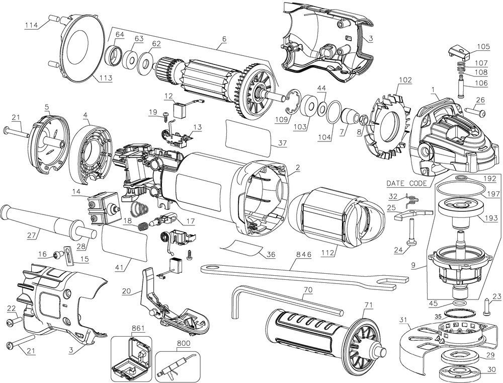 Page A Diagram and Parts List for DWE402 Type 4 DeWALT Angle Grinder