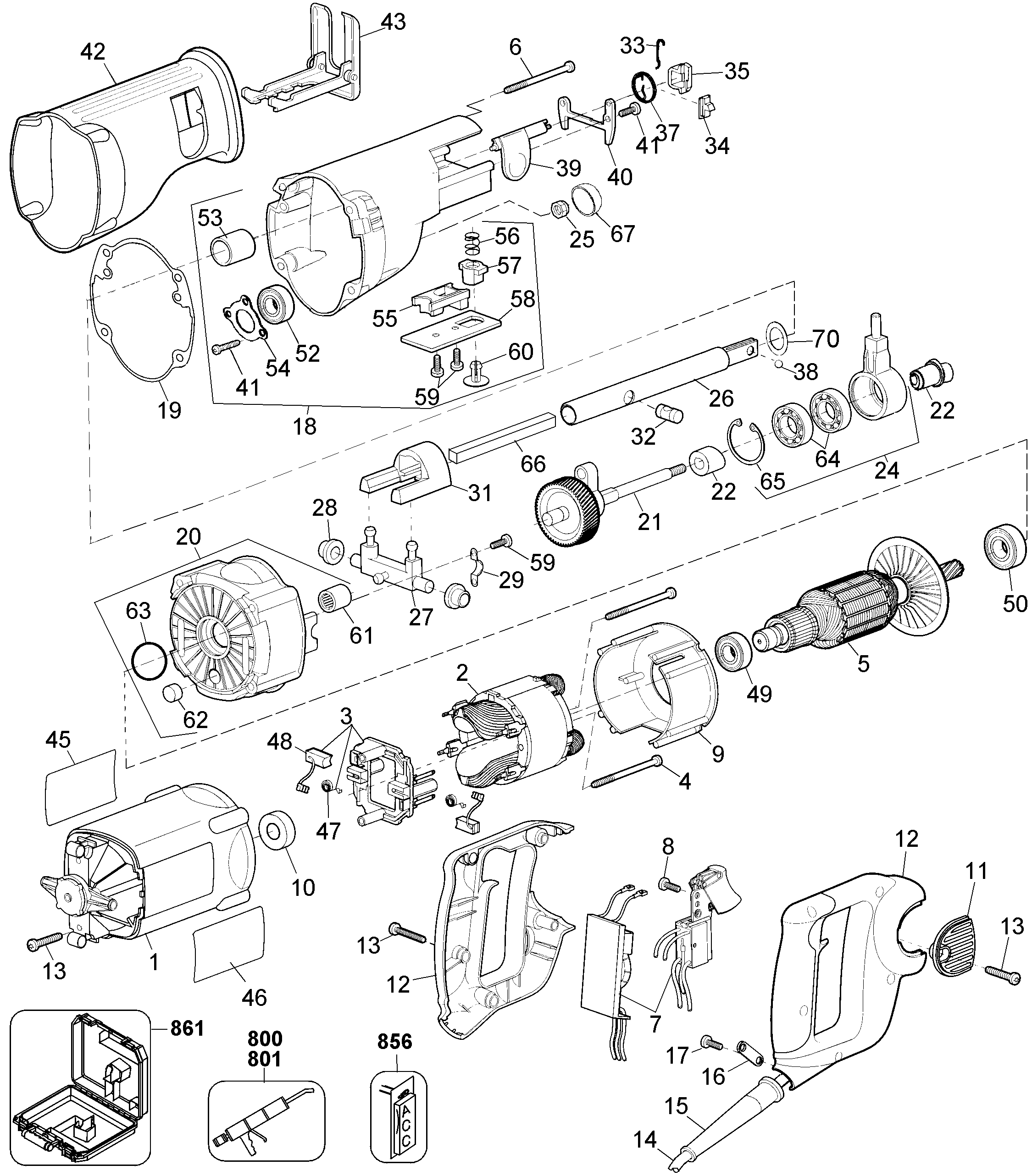 Page A Diagram and Parts List for DW309K 2 DeWALT Reciprocating Saw