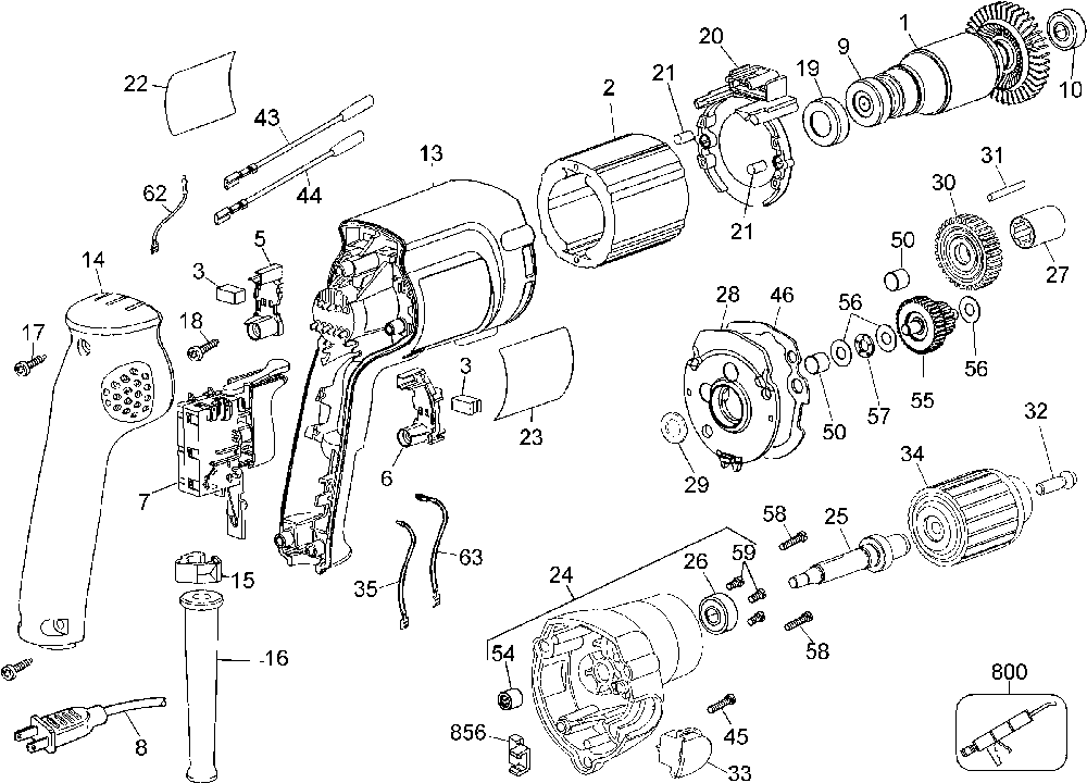 Page A Diagram and Parts List for DW222 Type 3 DeWALT Electric Drill