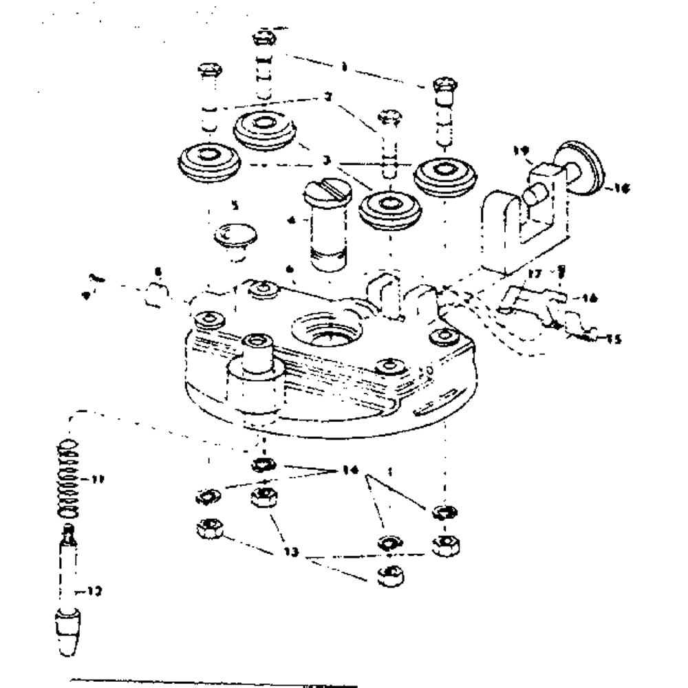 Rollerhead Assembly Diagram and Parts List for 3436-RADIALARM  DeWALT Circular Saw