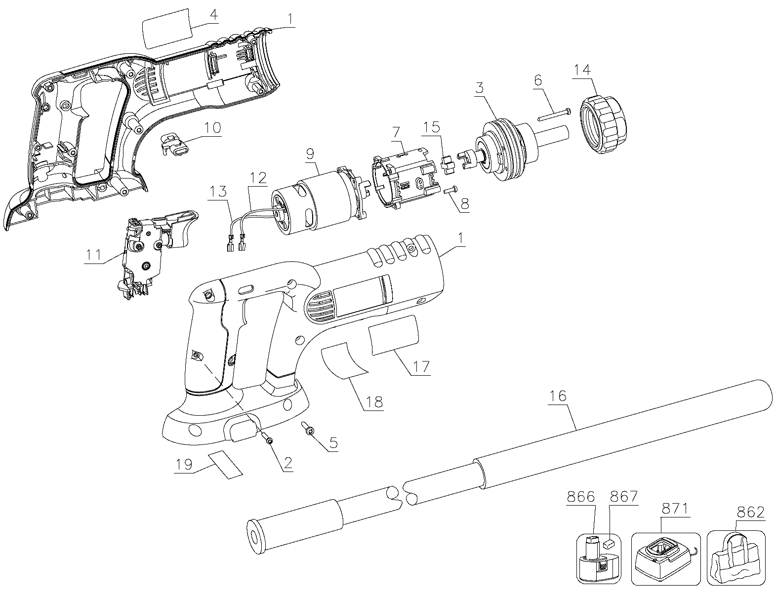Default Diagram and Parts List for DC530B Type 1 DeWALT Miscellaneous