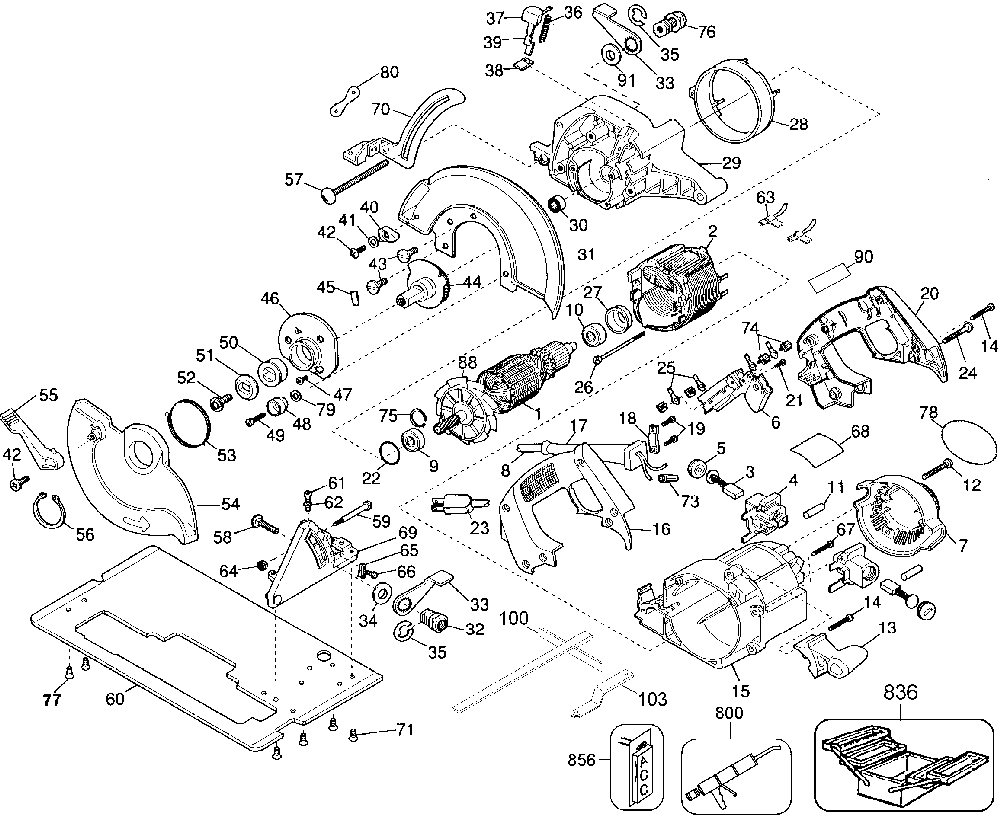 Exploded Diagram A Diagram and Parts List for D360-04 Type 1 DeWALT Circular Saw