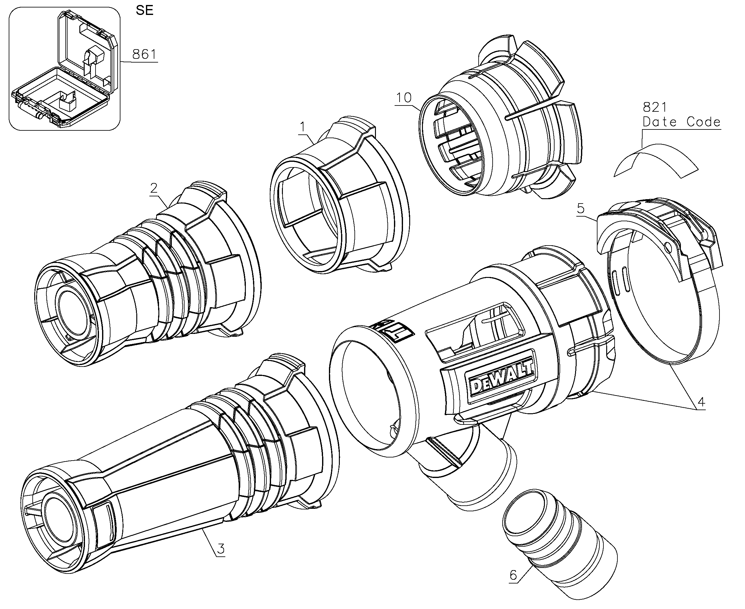 Default Diagram and Parts List for DWH053K Type 1 DeWALT Dust Collector