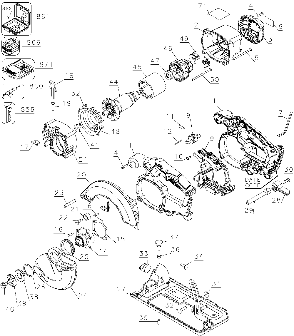 Page A Diagram and Parts List for DCS393 Type 2 DeWALT Circular Saw
