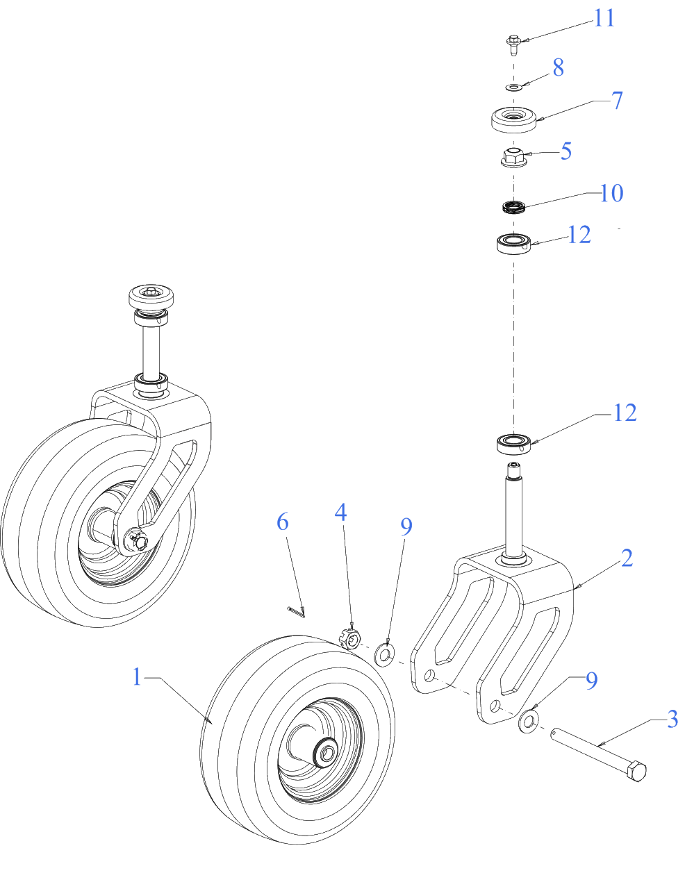 Wheels - Front Diagram and Parts List for DXGX554P (53AL8CS7038)(2021) DeWALT Lawn Tractor