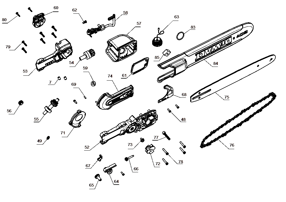 Section 1 Diagram and Parts List for DCPS671B Type 1 DeWALT Chainsaw