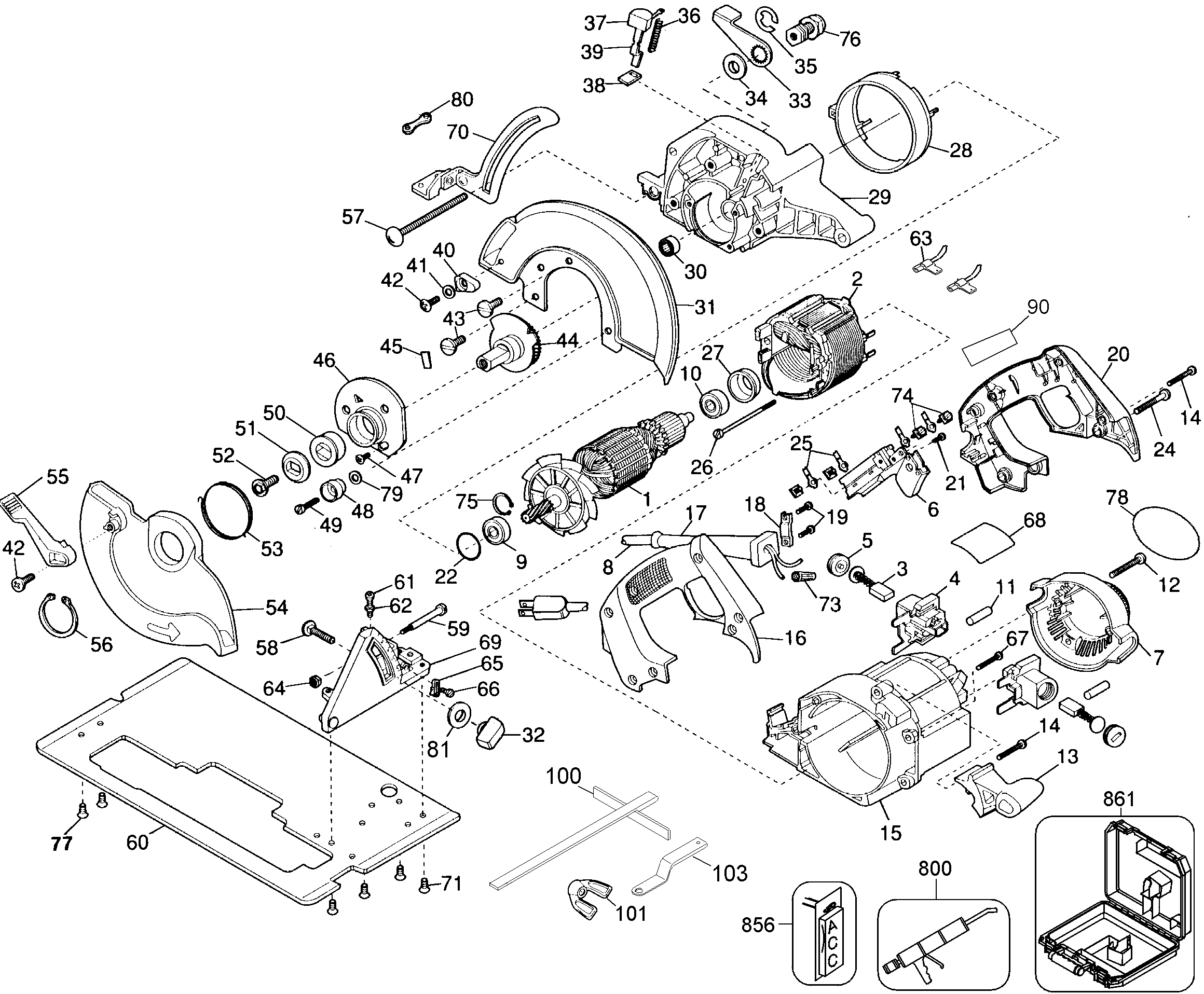Page A Diagram and Parts List for DW359K 1 DeWALT Circular Saw