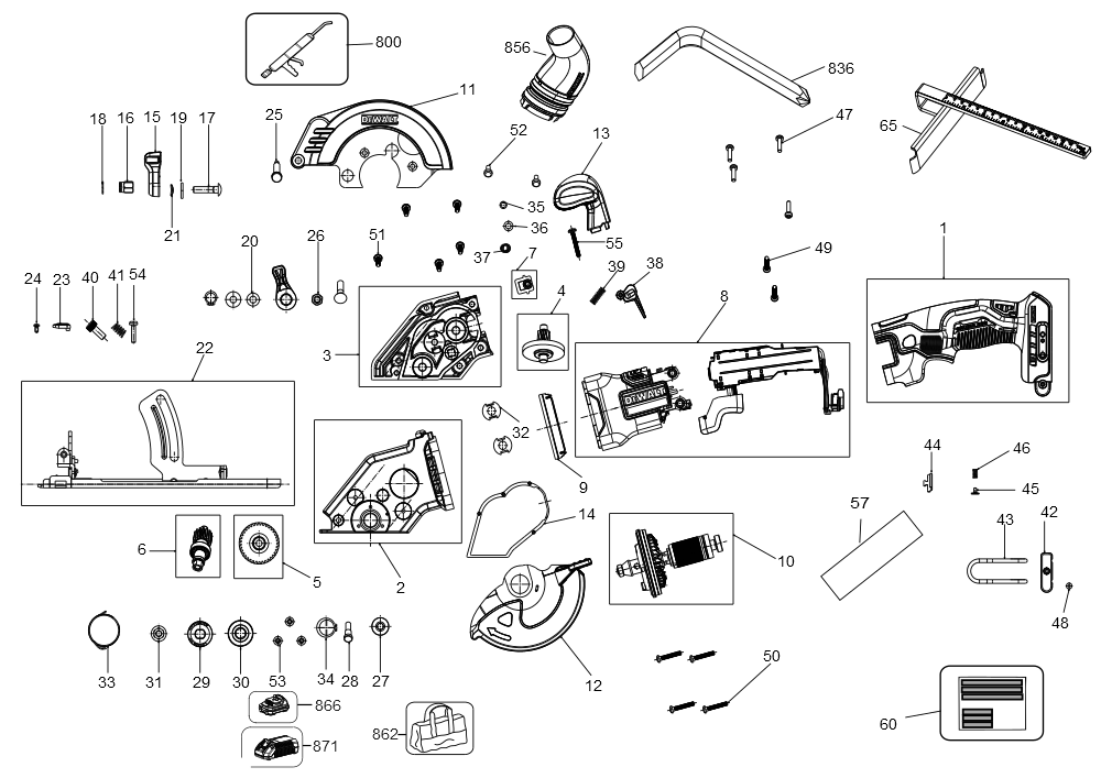 Exploded Diagram A Diagram and Parts List for DCS571E1 Type 1 DeWALT Circular Saw