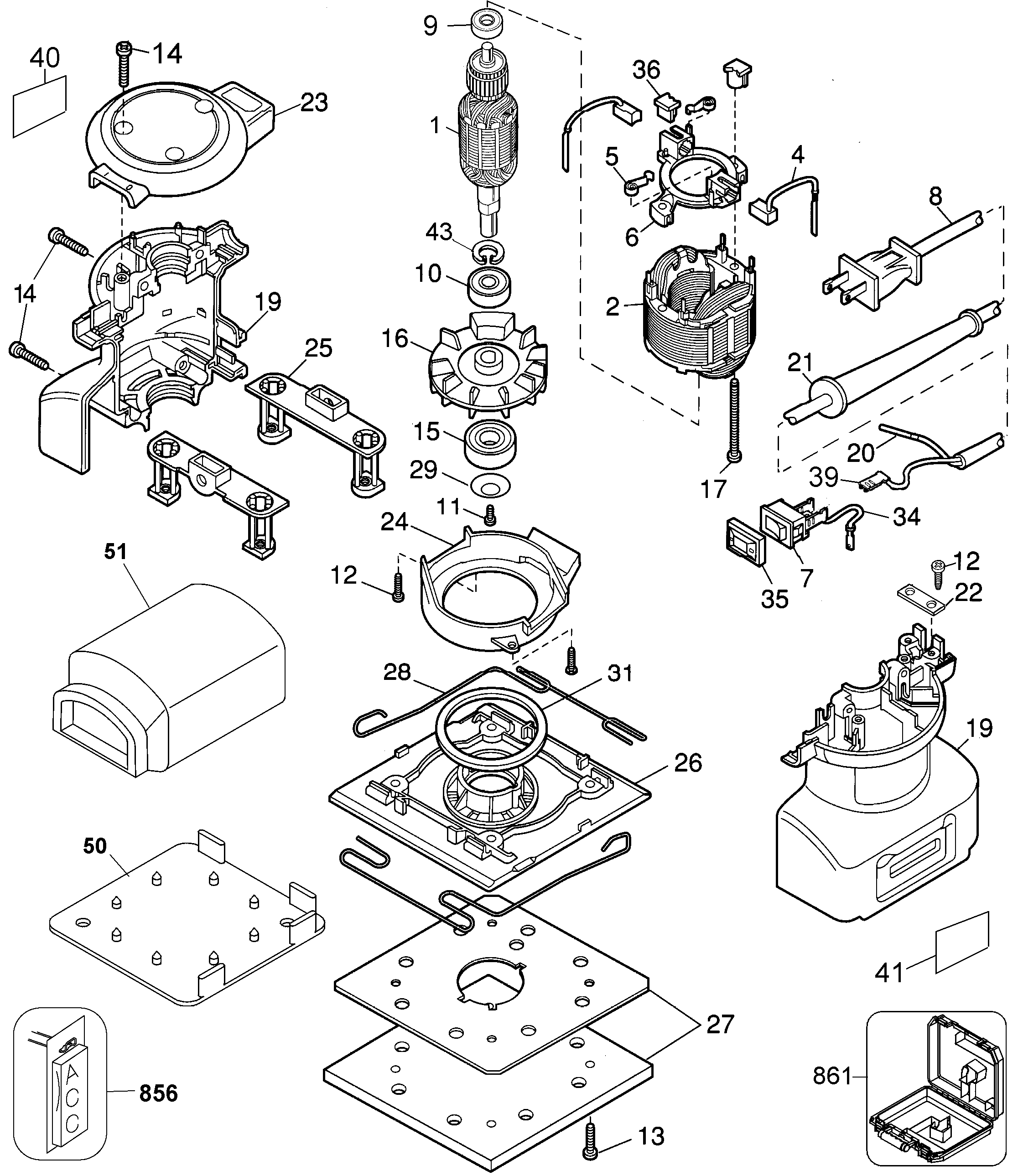 Page A Diagram and Parts List for DW411K 3 DeWALT Sander Polisher