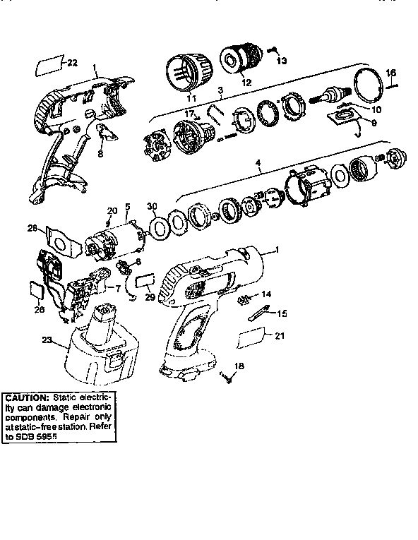 Unit Parts Diagram and Parts List for D962K2-04  DeWALT Electric Drill